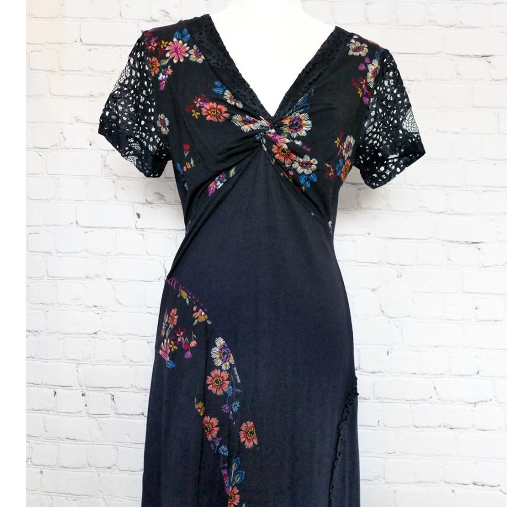 Joe Browns Black Floral & Lace Stretchy Dress